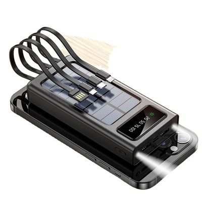 High Quality Power Bank 30000mAh Solar Power Bank LED Fill Light 2A Super Fast Charging with 4 Cable Portable Powerbank
