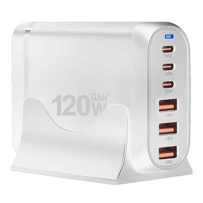 Fast Charging High Power Charger Desktop Universal Plug USA UK AU Plug Switch for Mobile Phone 120W Gan 3 Type C 3 USB
