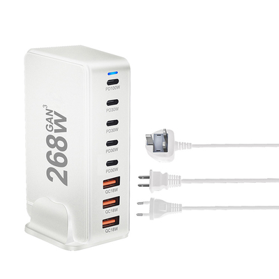 XZH Brand New OnePlug 268W USB Type-C Fast Charging Travel Station 8-Port Pd Qc GaN Charger for All Your Devices