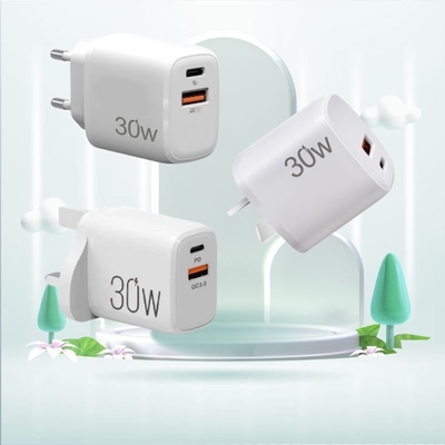 30W Durable Dual Port QC PD 3.0 Power Adapter Double Fast Plug USB C Wall Charger Usb Charging Block for I Phone
