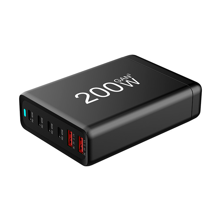 XZH Factory 200W GaN Desktop Charger 6-Port USB Type C PD Fast Charge 3.0 QC3.0 ABS for Mobile & Laptop