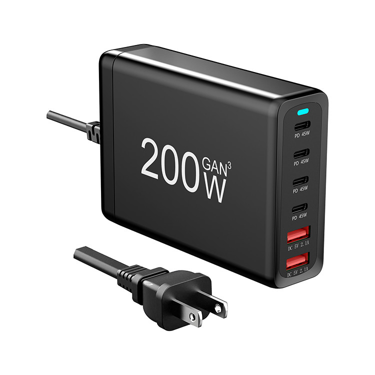 XZH Factory 200W GaN Desktop Charger 6-Port USB Type C PD Fast Charge 3.0 QC3.0 ABS for Mobile & Laptop