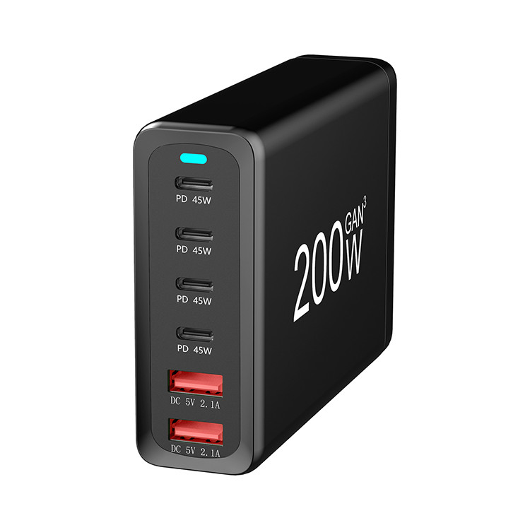 XZH Factory 200W GaN Desktop Charger 6-Port USB Type C PD Fast Charge 3.0 QC3.0 ABS for Mobile & Laptop