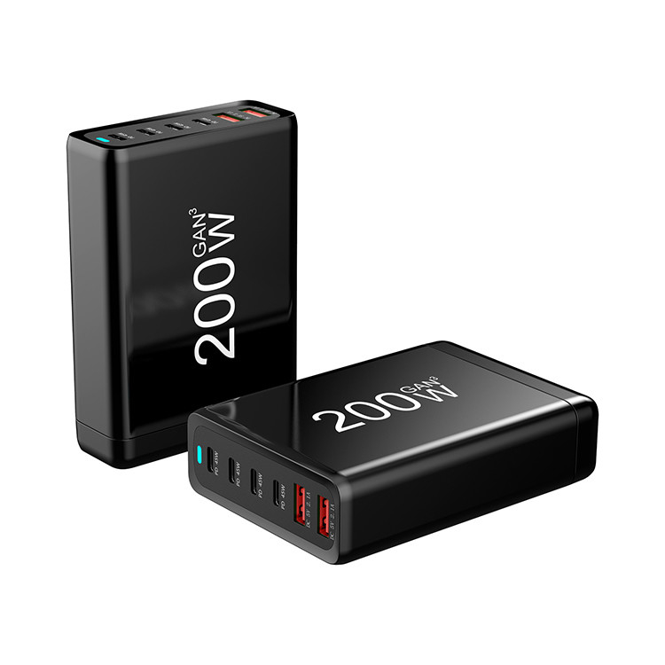 XZH Factory 200W GaN Desktop Charger 6-Port USB Type C PD Fast Charge 3.0 QC3.0 ABS for Mobile & Laptop
