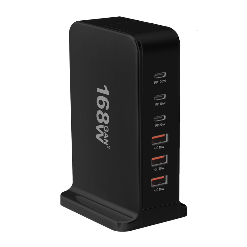 XZH Factory 168W GaN Fast Charger 6 Port Mobile Phone Desktop Multiport Charger USB and Type C Charging Station