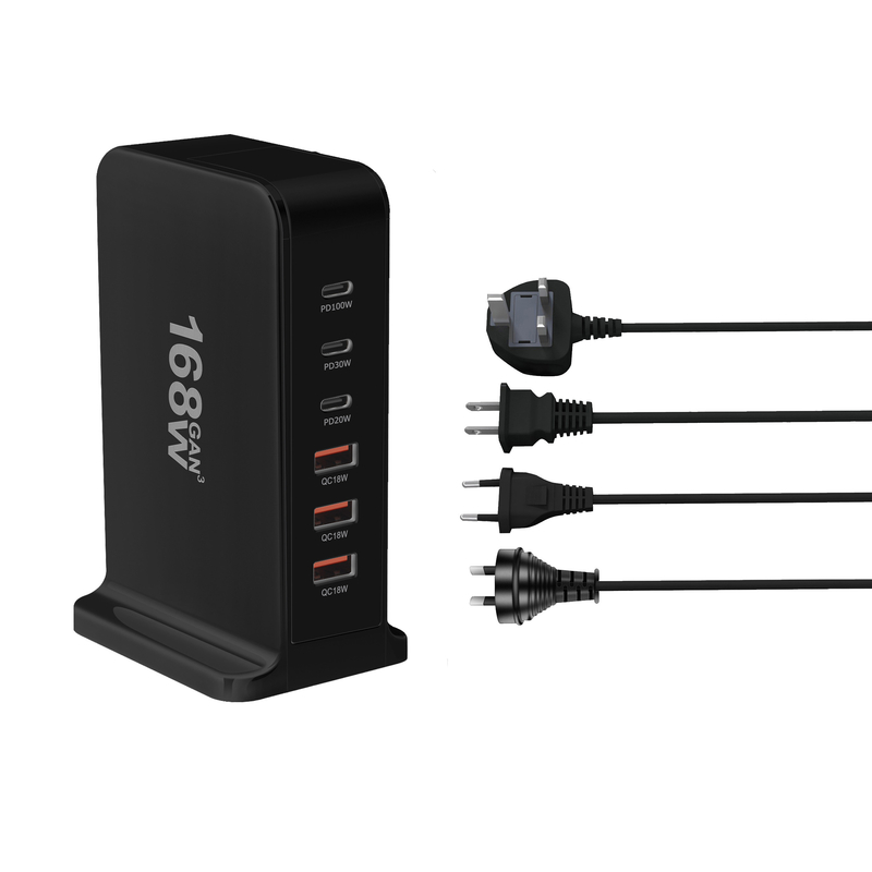 XZH Factory 168W GaN Fast Charger 6 Port Mobile Phone Desktop Multiport Charger USB and Type C Charging Station