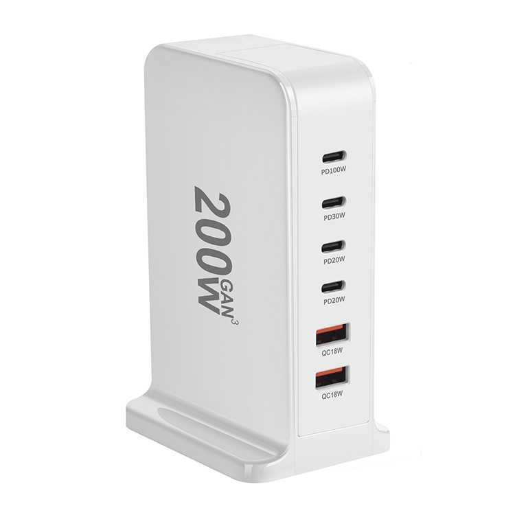 PD GaN Fast Charger 200W 6 Port Mobile Phone Desktop Multiport Charger USB TYPE C Charging Station for Cellphone Laptop