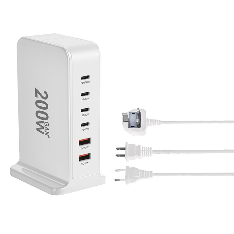 PD GaN Fast Charger 200W 6 Port Mobile Phone Desktop Multiport Charger USB TYPE C Charging Station for Cellphone Laptop