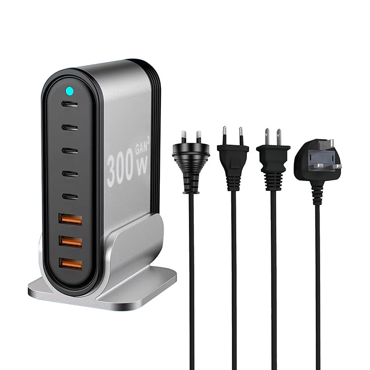 High-Power Universal Type-C USB Adapter Quick Charge Station 300W Aluminium Alloy Wall Charger Mobile Phones Tablets