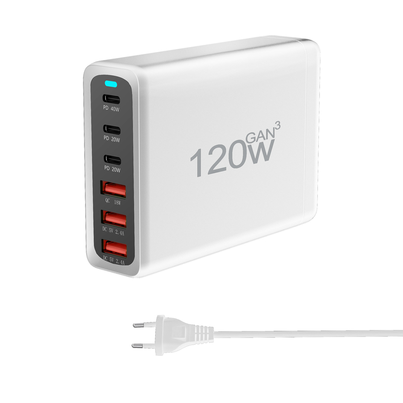 Hot US EU UK AU Multiport USB Type C PD Fast Charging Wall Charger 120W GaN 6 Port 3 Type C 3 USB for iPhone Mobile iphone