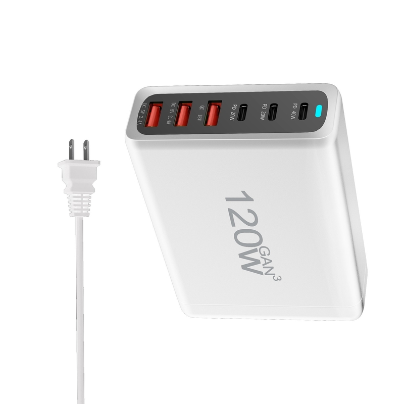Hot US EU UK AU Multiport USB Type C PD Fast Charging Wall Charger 120W GaN 6 Port 3 Type C 3 USB for iPhone Mobile iphone
