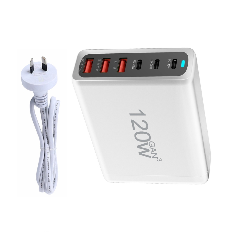 Hot US EU UK AU Multiport USB Type C PD Fast Charging Wall Charger 120W GaN 6 Port 3 Type C 3 USB for iPhone Mobile iphone