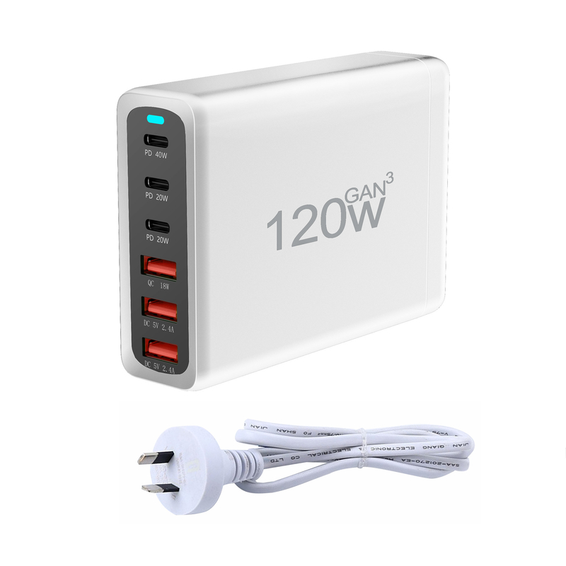 Hot US EU UK AU Multiport USB Type C PD Fast Charging Wall Charger 120W GaN 6 Port 3 Type C 3 USB for iPhone Mobile iphone