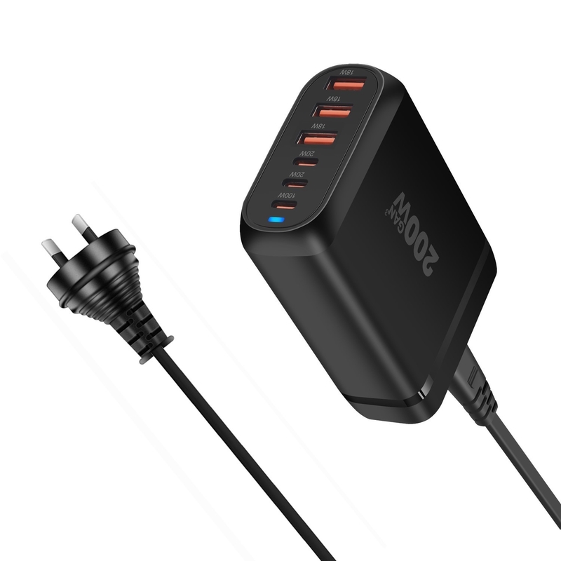Professional Factory 200W 6 in 1 Smart Desktop Laptop Universal Type C Pd Fast Charging Station Gan Power Chargers Adapters