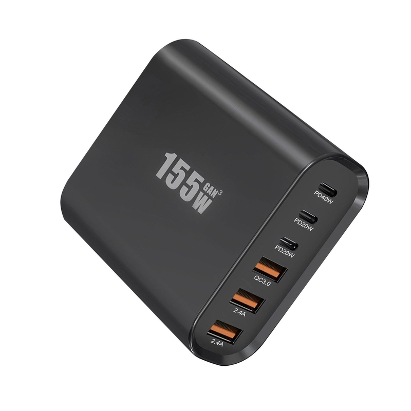 High-Power 155W GaN Multi-Plug USB A+C Charger: Fast Charging With Universal Travel Adapter