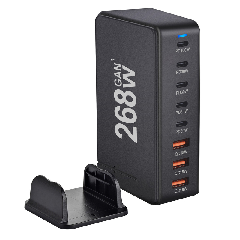 Multiple Electronic Devices Charging at the Same Time PD30W USB C Phone Charger 268W Multi-port GaN Charger