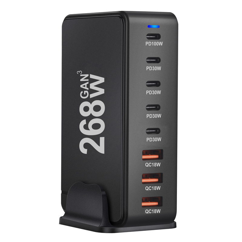 Multiple Electronic Devices Charging at the Same Time PD30W USB C Phone Charger 268W Multi-port GaN Charger