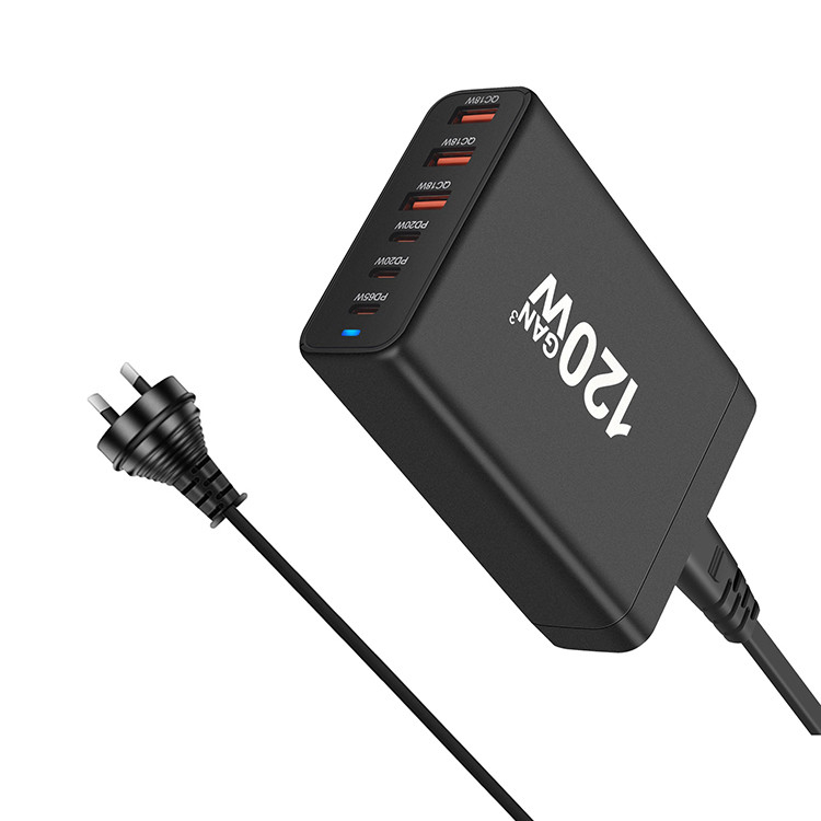 Hot US EU UK AU Multiport USB C PD Fast Charging Wall Charger 120W GaN 6 Port 3 USB C 3 USB a for iPhone Android Mobile