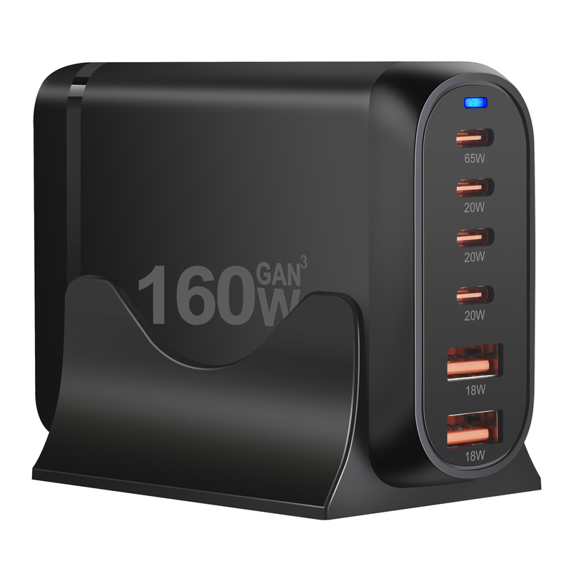 Factory Professional 160W 4 Type-C 2 USB-A Fast for Ipad Phone Laptop Battery GaN Desktop Home Charger Power Supply Adapter