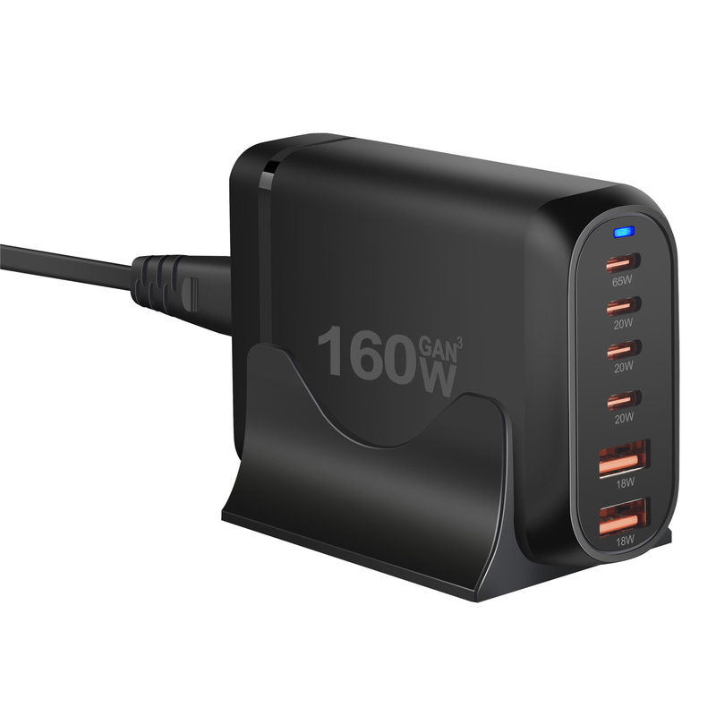 Factory Professional 160W 4 Type-C 2 USB-A Fast for Ipad Phone Laptop Battery GaN Desktop Home Charger Power Supply Adapter