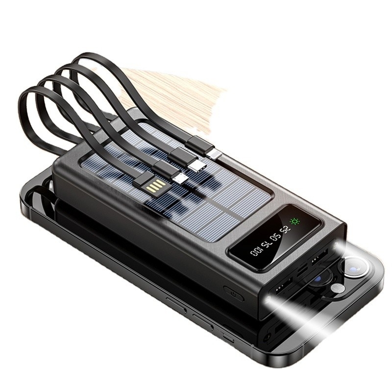 High Quality Power Bank 30000mAh Solar Power Bank LED Fill Light 2A Super Fast Charging with 4 Cable Portable Powerbank