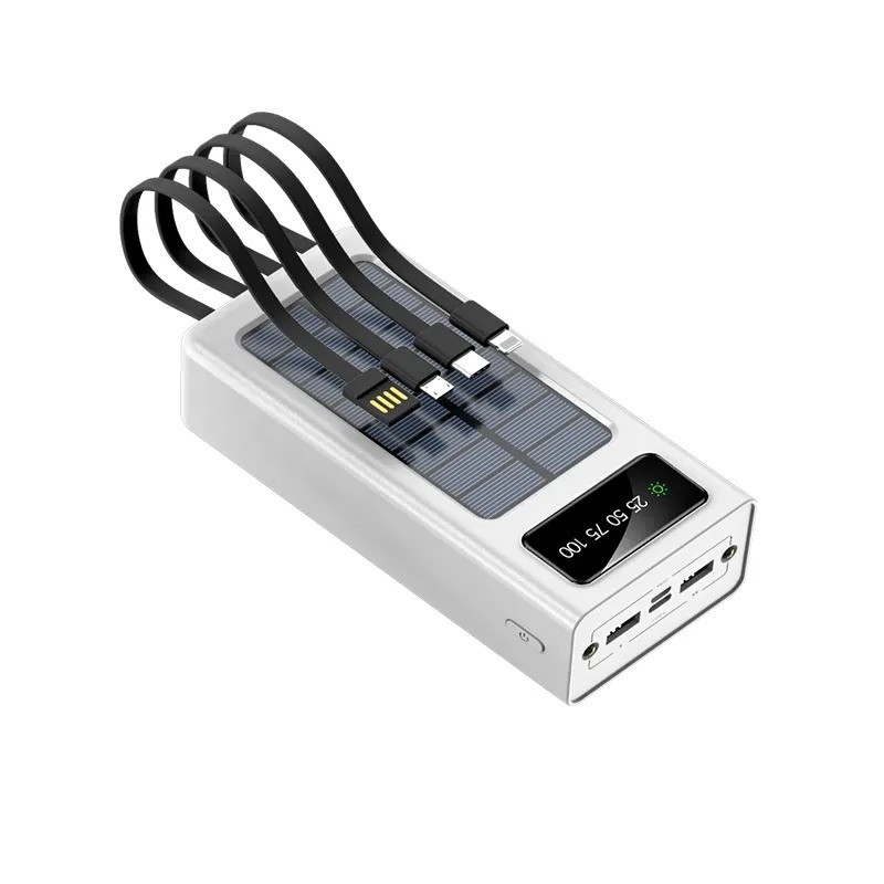 High Quality Power Bank 30000mAh Solar Power Bank LED Fill Light 2A Super Fast Charging with 4 Cable Portable Powerbank