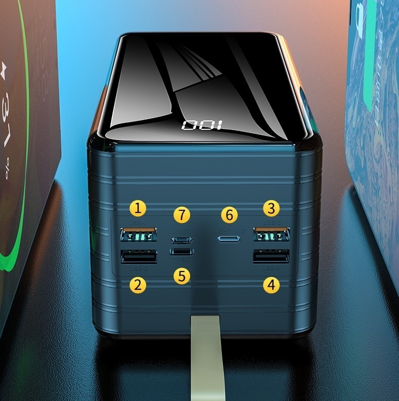 50000mAh Large Capacity, 60000mAh Fast Charging, 100000mAh Power Bank, Built-in Cables with 22.5W, 80000mAh Power