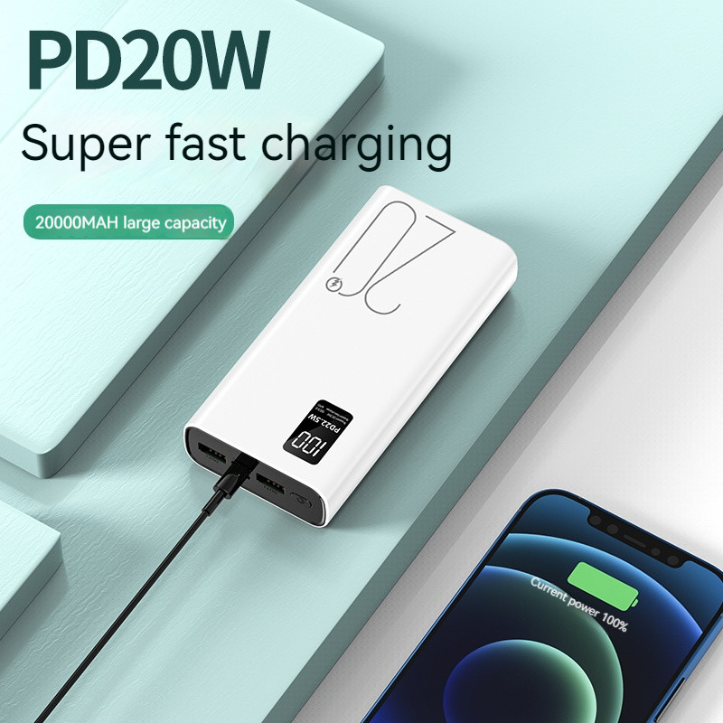 OEM/ODM Custom 20000mAh Powerbanks With Digital Display Dual USB Type C Output 22.5W Portable Power Bank 20000mAh Power Station