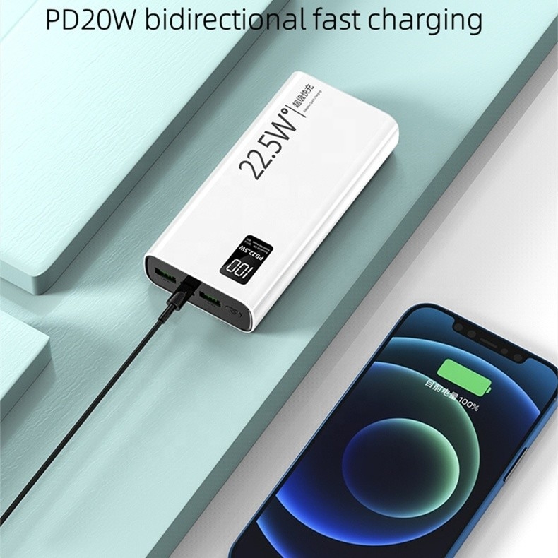 PD20W Super Fast Charging Power Bank 30000mAh with Dual USB Type-C Bidirectional Charging at 22.5W, Portable 20000mAh Power Bank