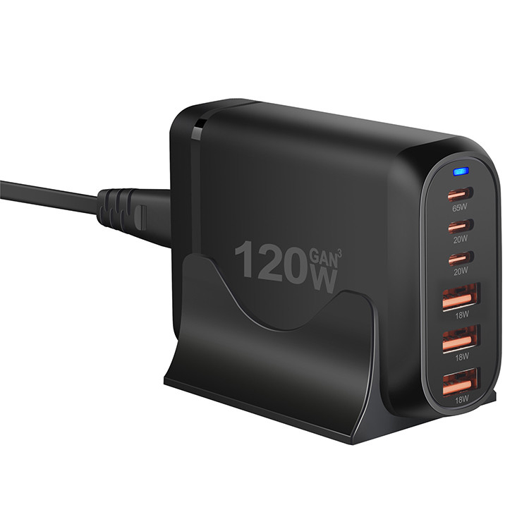 Factory Multi Function 120W Quick Charge GAN Wall Charger 6 Ports With 3 Type C and 3 USB a Fast Charging Station