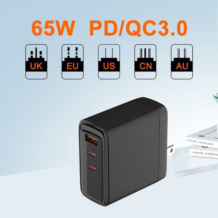 Custom 65W GaN 45W 20W 2 in 1 USB Type C Multifunction Chargers Adapters Charger Type-C Fast Charging