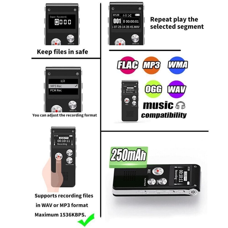 X189 Professional Mini Recorder Music Player Noise Reduction Function AGC Recording Gain Multi-language Settings Voice Recorder