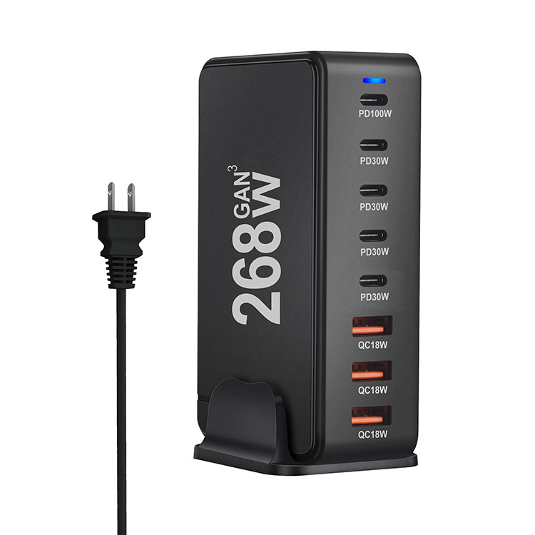 New Style 268w Gan Charger 8 in 1 Hub Usb C Desktop Family Phone Charging Station for Multiple Devices Charging Ports
