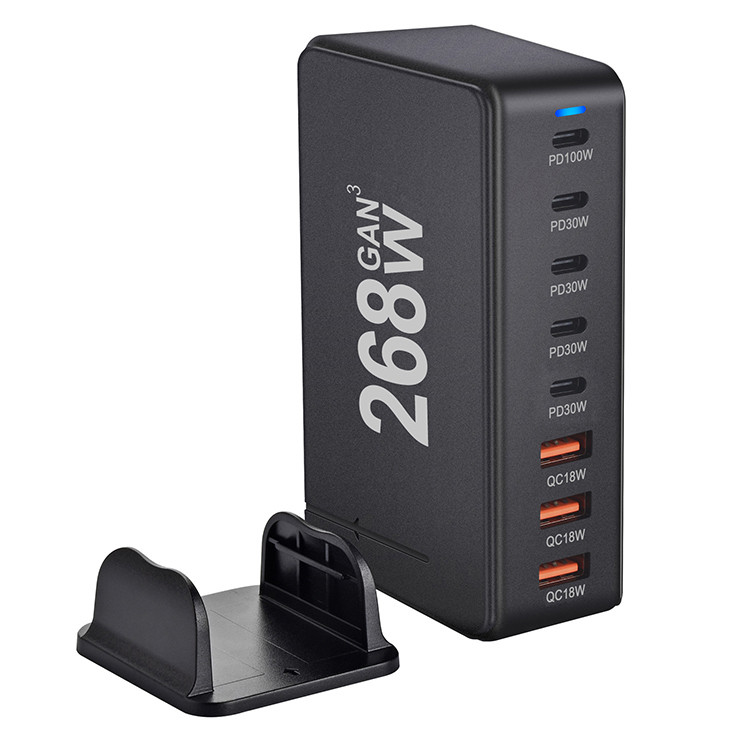 New Style 268w Gan Charger 8 in 1 Hub Usb C Desktop Family Phone Charging Station for Multiple Devices Charging Ports