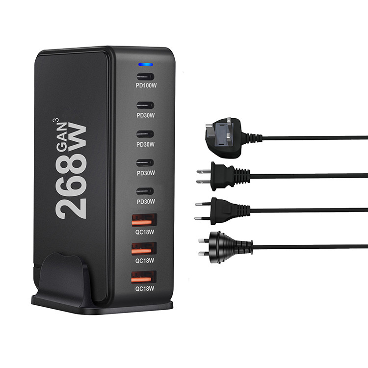 New Style 268w Gan Charger 8 in 1 Hub Usb C Desktop Family Phone Charging Station for Multiple Devices Charging Ports