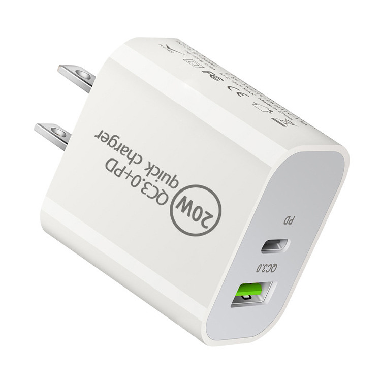 20w Qc3.0 + Pd Fast Charger Dual Port Standard AC Adapter (USB Type-C) 2.4a Usb Quick Type C Charger Adapter