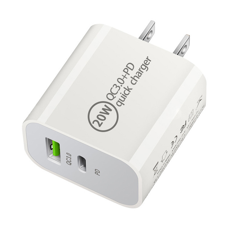 20w Qc3.0 + Pd Fast Charger Dual Port Standard AC Adapter (USB Type-C) 2.4a Usb Quick Type C Charger Adapter