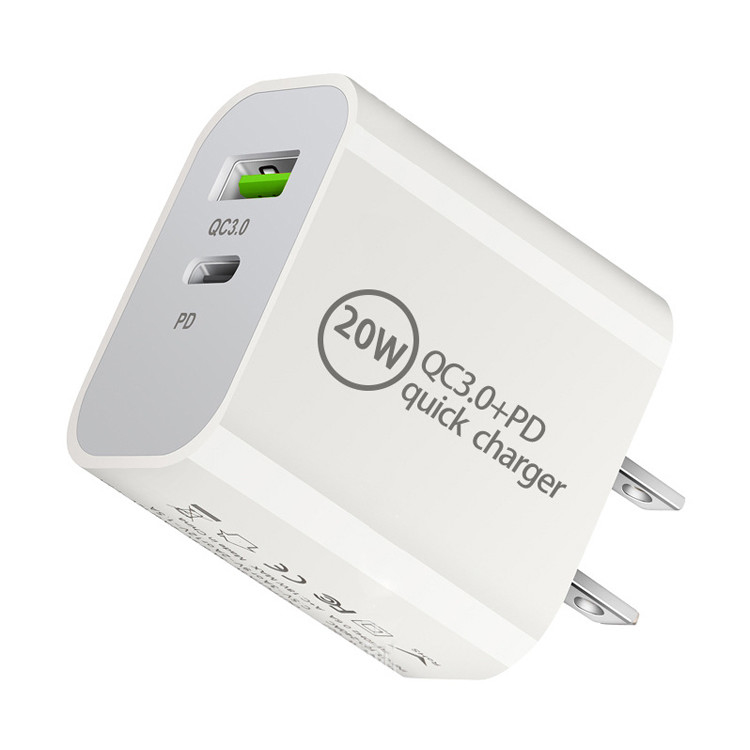 20w Qc3.0 + Pd Fast Charger Dual Port Standard AC Adapter (USB Type-C) 2.4a Usb Quick Type C Charger Adapter