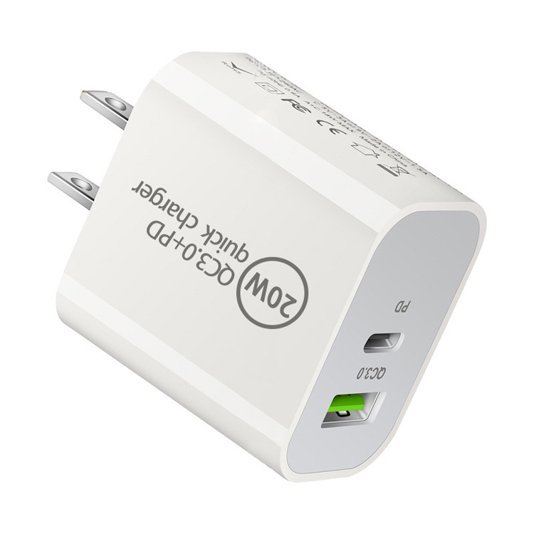 20w Qc3.0 + Pd Fast Charger Dual Port Standard AC Adapter (USB Type-C) 2.4a Usb Quick Type C Charger Adapter