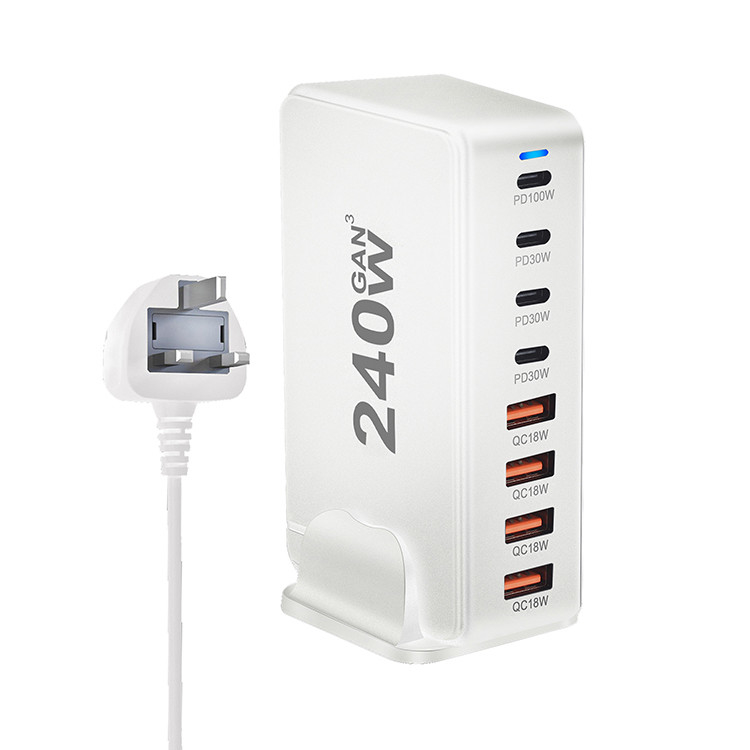 240W 65watt 8-Port USB Charger Charging Station for Multiple Devices with LED Display (Laptops/Tablets/Phones)