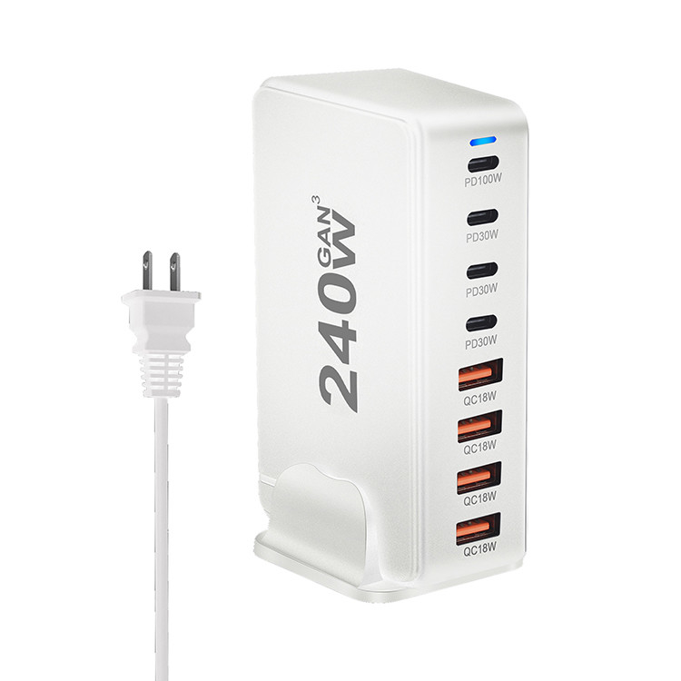 240W 65watt 8-Port USB Charger Charging Station for Multiple Devices with LED Display (Laptops/Tablets/Phones)
