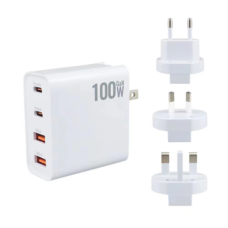 100w Usb C Charger 2 Pd 100W 30W Type C Qc 3.0 2 Usb Port Super Fast Charging Mobile Phone Home Plug Travel Adapter Wall Charger