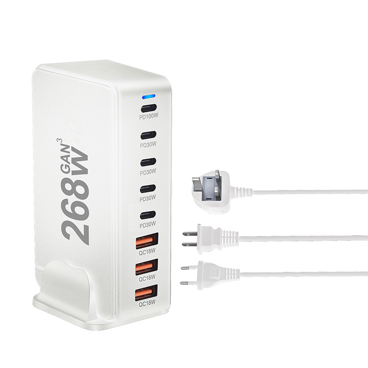 XZH Brand New OnePlug 268W USB Type-C Fast Charging Travel Station 8-Port Pd Qc GaN Charger for All Your Devices