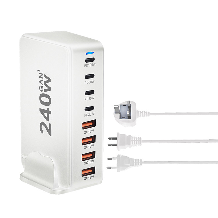 240W 8 Port USB Charging Station 65W Type C Fast Charging Charger Laptop GaN Power Adapter With Cell Phone Accessories