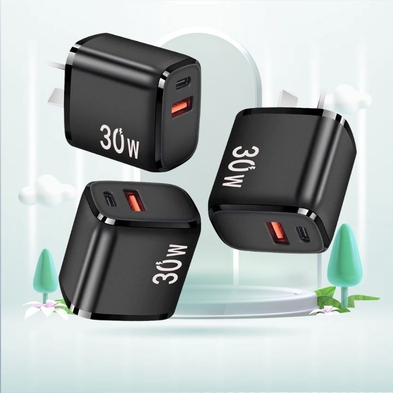 30W Durable Dual Port QC PD 3.0 Power Adapter Double Fast Plug USB C Wall Charger Usb Charging Block for I Phone