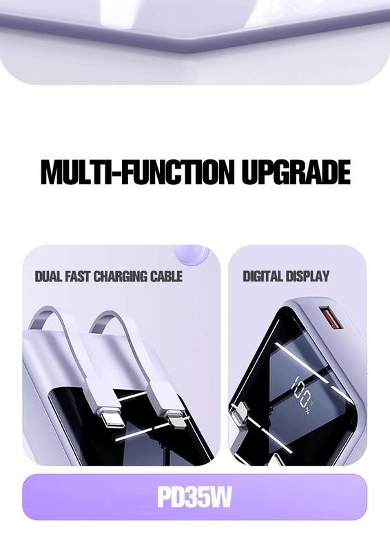 2024 Hot Sale Portable Power Bank 20000mAh 35W Super Fast Charging Power Banks With LED Display Built in Double-Cable Power Bank