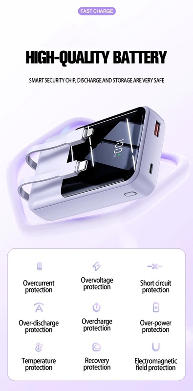2024 Hot Sale Portable Power Bank 20000mAh 35W Super Fast Charging Power Banks With LED Display Built in Double-Cable Power Bank